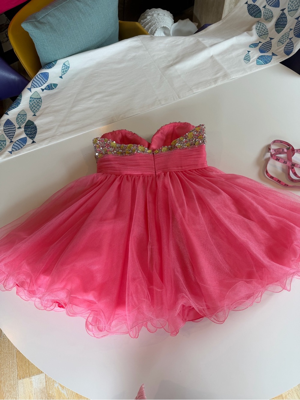 Couture Hand-Beaded Coral Gown - Picture 11 of 13